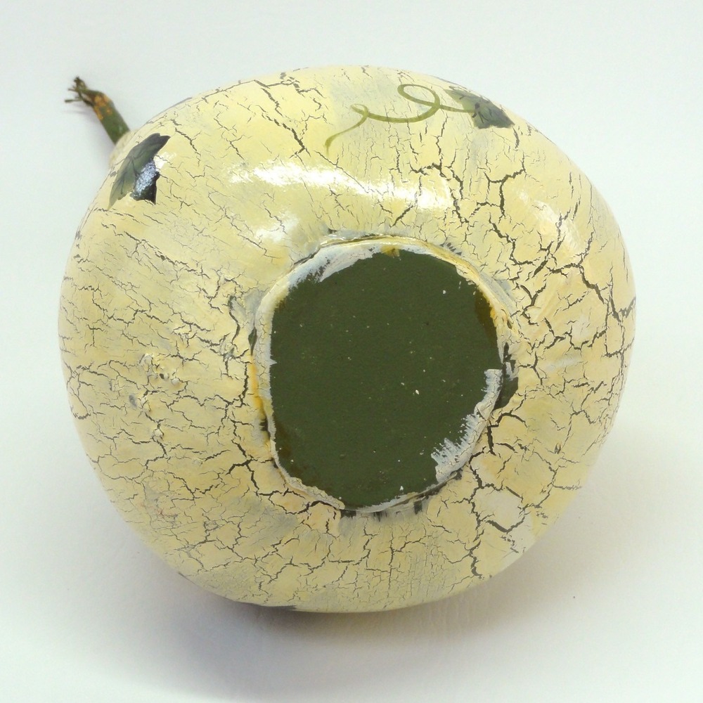 Hand Painted Dried Gourd Long Neck Crackle Finish Green Ivy Vine Decor Rattle - Picture 10 of 11